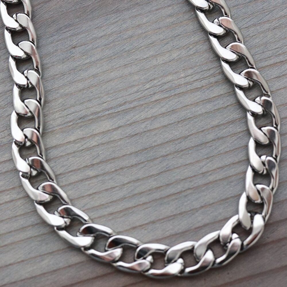 10mm 24inches Curb Cuban Chain Necklace Silver Stainless Steel